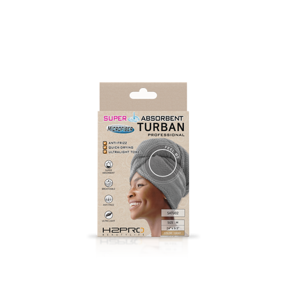 TURBAN - SATU02 - SUPER ABSORBENT MICROFIBER HAIR TURBAN - 24" X 9.5" - GRAY