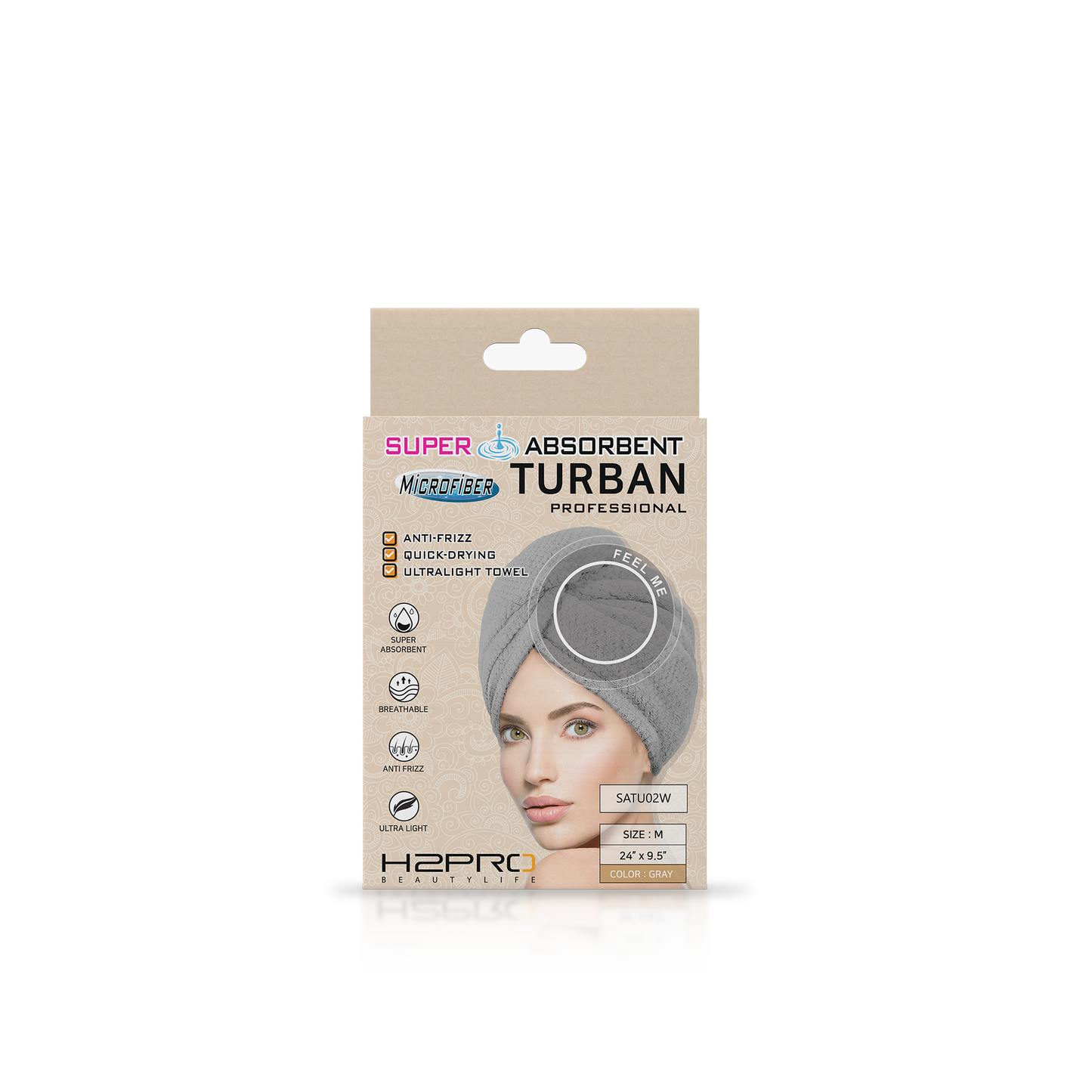 TURBAN - SATU02W - SUPER ABSORBENT MICROFIBER HAIR TURBAN - 24" X 9.5" - GRAY
