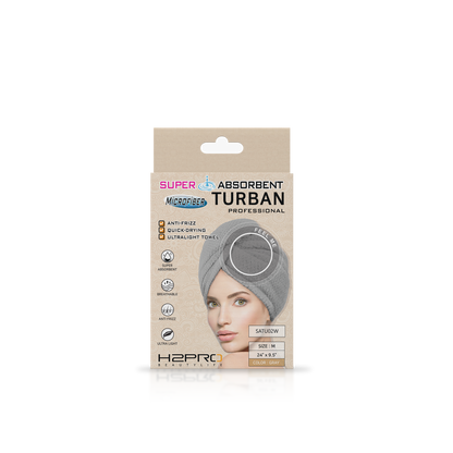 TURBAN - SATU02W - SUPER ABSORBENT MICROFIBER HAIR TURBAN - 24" X 9.5" - GRAY