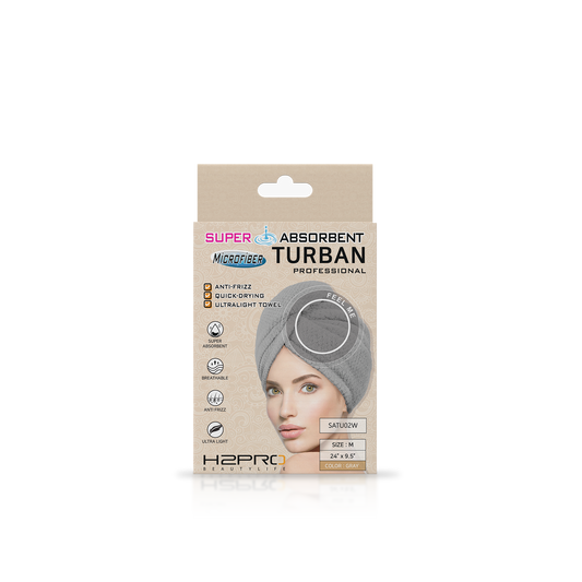 TURBAN - SATU02W - SUPER ABSORBENT MICROFIBER HAIR TURBAN - 24" X 9.5" - GRAY