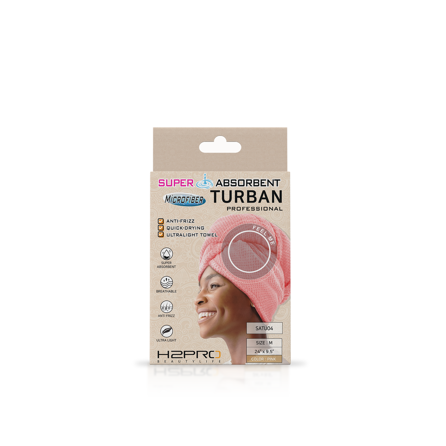 TURBAN - SATU04 - SUPER ABSORBENT MICROFIBER HAIR TURBAN - 24" X 9.5" - PINK