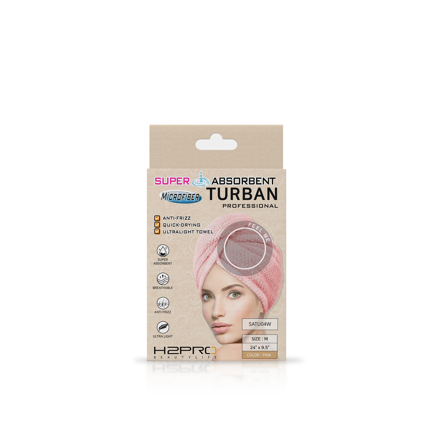 TURBAN - SATU04W - SUPER ABSORBENT MICROFIBER HAIR TURBAN - 24" X 9.5" - PINK