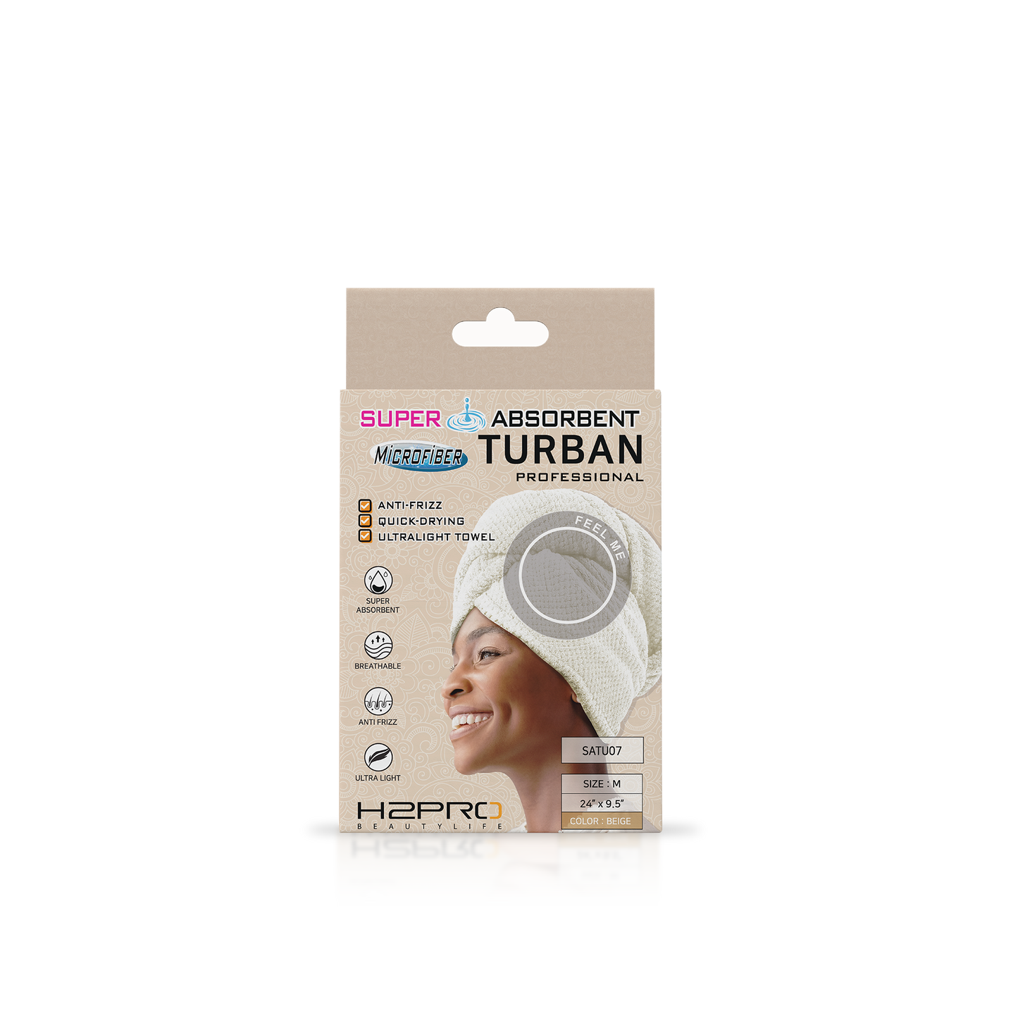 TURBAN - SATU07 - SUPER ABSORBENT MICROFIBER HAIR TURBAN - 24" X 9.5" - BEIGE