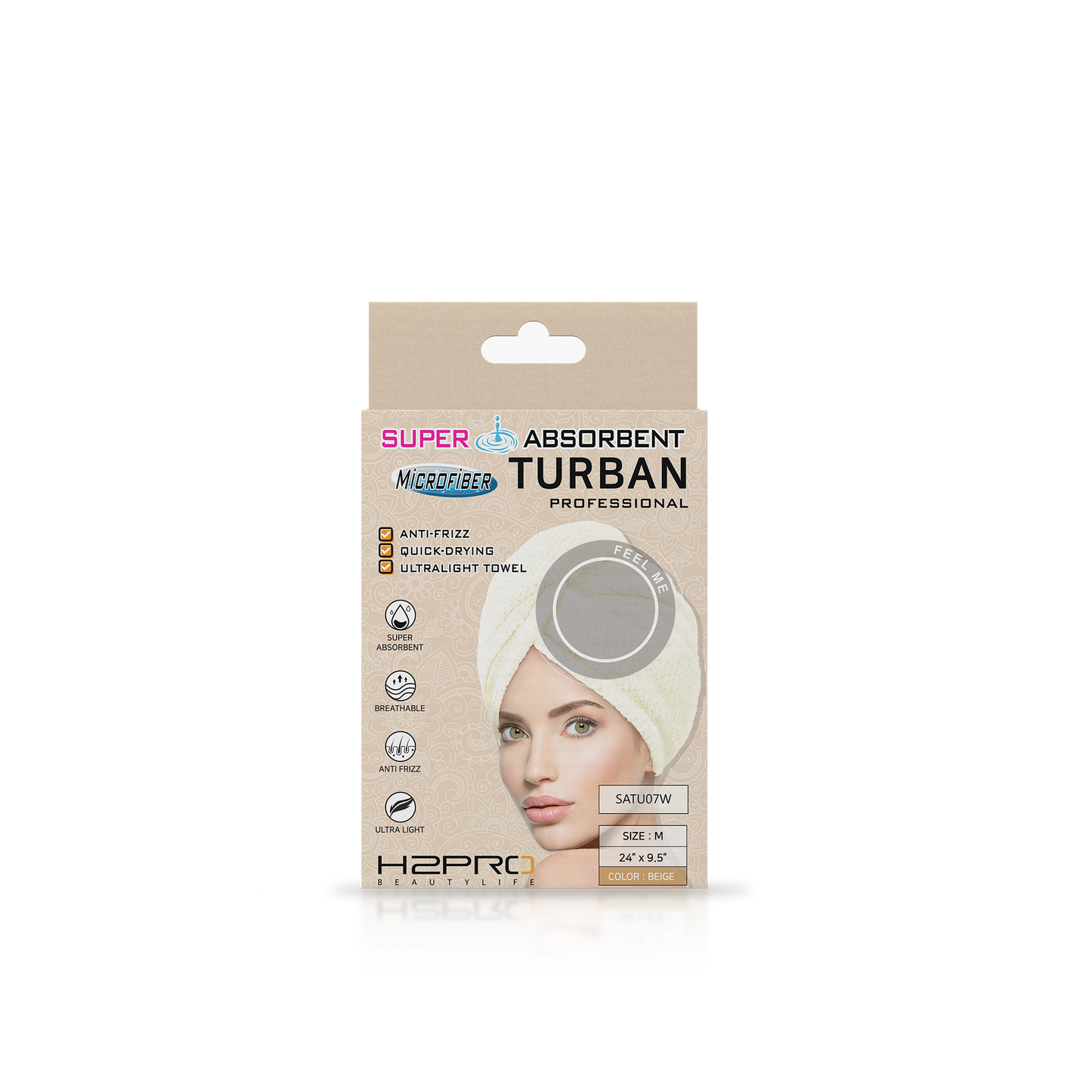 TURBAN - SATU07W - SUPER ABSORBENT MICROFIBER HAIR TURBAN - 24" X 9.5" - BEIGE