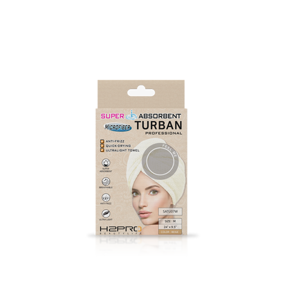 TURBAN - SATU07W - SUPER ABSORBENT MICROFIBER HAIR TURBAN - 24" X 9.5" - BEIGE