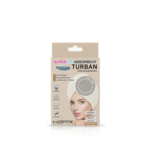 TURBAN - SATU07W - SUPER ABSORBENT MICROFIBER HAIR TURBAN - 24" X 9.5" - BEIGE