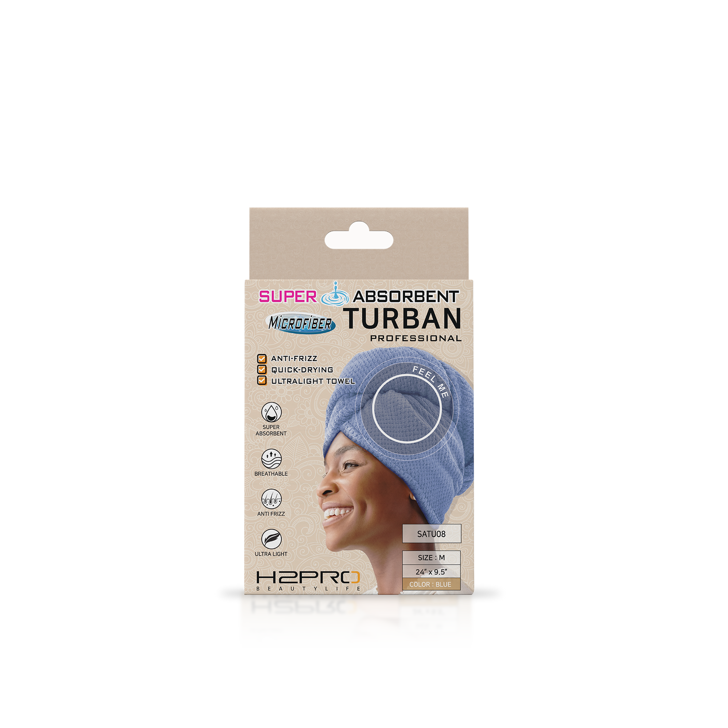 TURBAN - SATU08 - SUPER ABSORBENT MICROFIBER HAIR TURBAN - 24" X 9.5" - BLUE