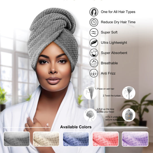 TURBAN - SATU01W - SUPER ABSORBENT MICROFIBER HAIR TURBAN - 24" X 9.5" - BLACK