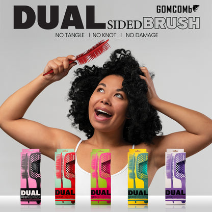 HAIR BRUSH - GBB001R - GOMCOMb DUAL SIDED BRUSH - RED - PACK OF 6