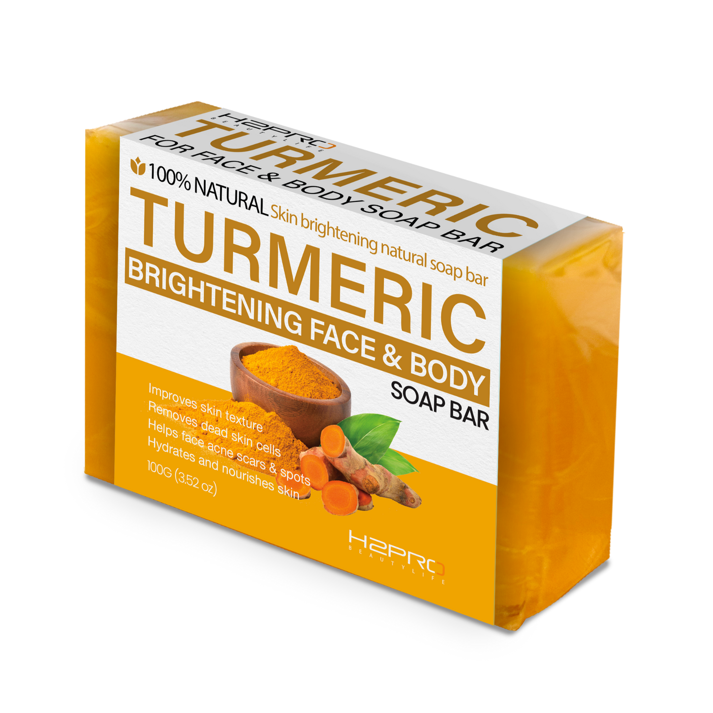 SOAP BAR - TFS-2401 - H2PRO TURMERIC BRIGHTENING FACE & BODY (3.52 oz / 100 g) - PACK OF 6